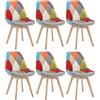 WOLTU Set di 6 sedie da pranzo Sedia da Scrivania con Schienale Rivestito in Tessuto di Lino Patchwork Gambe Legno Moderno