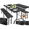KESSER® Set tenda da birra - Set da 3 pezzi, Tavolo + 2 x Panca, per Interni - Esterni, AxLxP - 73x180x75 cm, Plastica, Set da Giardino in simil Rattan, Pieghevole, Nero