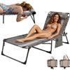KingCamp Lettino Prendisole Pieghevole con Foro per Lettura, Sdraio da Giardino 5 Posizioni Regolabili, Sedia a Sdraio Portatile con Cinghia, Lettino Sole per Spiaggia Terrazza Piscina Campeggio