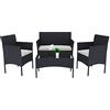 Bricozone Set Di Mobili da Giardino in Rattan 4 Posti Salottino Salotto E Tavolino Con Ripiano In Vetro 2 Poltrone E Divano 2 Posti Con Cuscini Sfoderabili Esterno Piscina Veranda Terrazzo (Black)