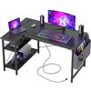 BEXEVUE Scrivania ad Angolo con Ciabatta - 100x70 cm Tavolino Computer a Forma L Ripiani Portaoggetti, Scrivania Angolare Reversibile Gaming Informatica, Studio Gioco Lavoro Casa Camera da Letto Nero