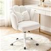 HDHNBA Sedia Vanity Velluto Petalo - Sedia da Scrivania Moderna Imbottita e Trapuntata con Schienale,Sedia da Ufficio Regolabile in Altezza per Camera da Letto e Soggiorno(Bianco)