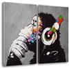 Giallobus - Quadri Grande Formato XXL - Banksy - Street Art - Dj Monkey - Tela Canvas - 204x140cm | 2pcs. x 100x140cm - Pronto da Appendere - Quadri Moderni per la casa