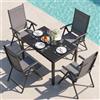 LIFERUN Set di 5 Mobili da Giardino in Alluminio, Tavolo Rettangolare 110x70 cm + 4 Sedie Pieghevoli Regolabili, Resistente alle Intemperie, Arredamento per Terrazza, Balcone e Esterno, Nero