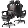 Ferghana Sedia da Gaming,Sedia Gaming Ergonomica con Regolabile Poggiapiedi,Poggiatesta,Supporto Lombare,Pelle di PU Poltrona Ufficio Regolabile,Professionale Sedia da Ufficio Gaming(Nero)