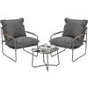WOLTU Set 3 Pezzi Salotto da Giardino per 2 Persone, Mobili da Esterno con 1 Tavolino e 2 Sedie con Cuscini Rimovibili, per Giardino, Terrazza e Balcone, in Metallo, Grigio