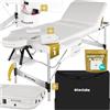 tectake® Lettino da Massaggio Pieghevole a 3 Zone, Lettino Massaggio Portatile, Lettino Estetista con Poggiatesta e Poggiapiedi Regolabili - Larghezza senza braccioli: 78 cm, Bianco