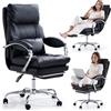 EMIAH Sedia da Ufficio Direzionale con Poggiapiedi, Comoda Sedia Scrivania con Braccioli, Poltrona Ufficio Ergonomica Reclinabile in Pelle PU con Ruote, Sedia per Computer con Cuscino Ispessito, Nero