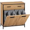 EUGAD Mobile Bagno con 2 Cassetti, 2 Sacchi per la Biancheria, Mobile da Bagno in MDF con Struttura in Metallo, Rovere Chiaro + Nero, 72,5x34x80 cm