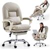 EMIAH Sedia da Ufficio Ergonomica con Poggiapiedi, Poltrona Reclinabile da Scrivania in Pelle PU, Sedie Moderne per Vanità con Ruote, Comoda Sedia da Computer con Schienale Medio per la Casa, Beige
