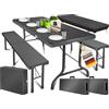 KESSER® Set tenda da birra - Set da 3 pezzi, Tavolo + 2 x Panca, per Interni - Esterni, AxLxP - 73x180x75 cm, Plastica, Set da Giardino in simil Rattan, Pieghevole, Liscio/Nero