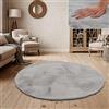 Paco Home Tappeto a Pelo Lungo Shaggy Morbido per Soggiorno e Camera da Letto Finto Pelliccia Moderna e Soffice Monocolore, Dimensione:Ø 120 cm tondo, Colore:Grigio