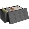 WOLTU Cassapanca con Coperchio Rimovibile Pouf Contenitore Panche Sgabello Pieghevole Poggiapiedi Lino Oxford Grigio