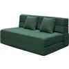 ANONER Divano Letto Futon Pieghevole 203 × 152 cm, Futon con Cotone di Memoria e 2 Cuscino, Divano Letto Materasso Lavabile Set per Loft del Soggiorno, Verde Scuro