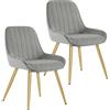 Lestarain 2x Poltroncina da Sala Pranzo Soggiorno Sedia da Scrivania per Cameretta con Schienale Poltrona in Velluto Gambe d'oro in Metallo Grigio chiaro LCNI73007-2