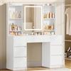 Hzuaneri 108cm Postazione Trucco, Toeletta Trucco con Luce LED Regolabile,Toeletta con Specchio, 7 Cassetti e 4 Ripiani, Spazio Contenitivo Dietro lo Specchio, Moderno, Bianco DT43203XEU