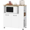 HOMCOM Carrello Cucina con Ripiano Aperto, Armadietto a 2 Ante e Scaffale Laterale a 2 Livelli, Carrello Multiuso con Ripiano Regolabile in Legno, 75x40x80.5 cm, Color Bianco e Rovere