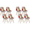 WOLTU Set di 8 sedie da pranzo Sedia da Scrivania con Schienale Rivestito in Tessuto di Lino Patchwork Gambe Legno Moderno