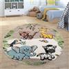 Paco Home Tappeto per bambini, giungla con animali, beige e crema, Dimensione:Ø 120 cm tondo