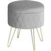 WOLTU Sgabello Basso per Ingresso Salotto Contenitore Rotondo con Coperchio Rimovibile Poggiapiedi di Velluto Grigio Chiaro
