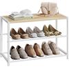 WOLTU Porta Scarpe, Scarpiera con 2 Livelli a Griglia e Struttura in Metallo per Ingresso, Corridoio, Soggiorno, 63x30x43cm, Rovere Chiaro+Bianco