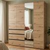 Dmora Guardaroba Grande Hofuu 183x211h cm Marrone Rovere Nodi 4 Ripiani 3 Cassetti, Armadio Camera da Letto Appendiabiti