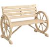 Outsunny Panchina da Giardino da 2 Posti con Braccioli a Ruota, Panchina da Esterno a Doghe in Legno di Abete, Stile Country, Panca per Terrazza Patio e Cortile, 105.5x56x79 cm, Color Legno