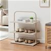 [en.casa] Scaffale Portascarpe a 3 Livelli Scarpiera Porta Oggetti in Acciaio 3 Ripiani per 6 Paia di Scarpe Calzature 73x60x32 cm Corridoio Ingresso Camera da Letto - Color Champagne