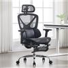 Ya-Home Sedia Ufficio Sedia Ergonomica Sedia Scrivania con Supporto Lombare Poltrona Girevole con Braccioli e Poggiatesta Sedie Computer Regolabile in Altezza con Poggiapiedi, Nero