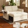 YOUDENOVA Divano letto 3-in-1, Poltrona letto con funzione salotto, Divano relax con schienale regolabile a 5 posizioni, Divano a 2 posti letto con tavolo e tasche laterali, Coste Beige
