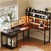 YOUDENOVA Scrivania Gaming con Pannello Forato e Libreria Tavolo Salvaspazio con Cassetti Scrivania Angolare Reversibile con LED e Prese 155x100x152cm Nero