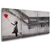 Giallobus - Quadri Grande Formato XXL - Banksy - Street Art - Bimba Palloncino Rosso - Tela Canvas - 308x140cm | 3pcs. x 100x140cm - Pronto da Appendere - Quadri Moderni per la casa