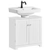 SoBuy Mobile Bagno Sottolavabo- Mobiletto Bagno Salvaspazio con Ante e Ripiano Regolabile - Mobile Sotto Lavabo da Bagno in MDF, per Lavabo a Terra, Bianco, 60x60x29cm, BZR18-II-W