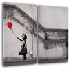 Giallobus - Quadri Grande Formato XXL - Banksy - Street Art - Bimba Palloncino Rosso - Tela Canvas - 204x140cm | 2pcs. x 100x140cm - Pronto da Appendere - Quadri Moderni per la casa