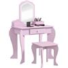 ZONEKIZ Set Toeletta per Bambina con Sgabello Abbinato Specchiera Rosa