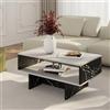[en.casa] Tavolino da Salotto (AxLxP): 36,4 x 80 x 45 cm Tavolino Basso da Divano Tavolino a 2 Piani di Appoggio Rettangolare - Bianco/Effetto Marmo Nero