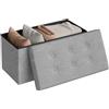 WOLTU Cassapanca con Coperchio Rimovibile Pouf Contenitore Panche Sgabello Pieghevole Poggiapiedi Lino Oxford Grigio Chiaro