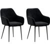 HOMCOM Set 2 Sedie Sala da Pranzo Imbottite in Stile Nordico, Sedie Cucina in Tessuto, Poltrona Imbottita con Braccioli e Gambe in Acciaio per Soggiorno, 54x57x80 cm, Nero