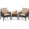 COSTWAY Set Salotto da Giardino per 2 Persone, Poltrone da Giardino in Rattan e Legno con Tavolino Laterale, Salottino da 3 Pezzi con Cuscini per Cortile, Veranda e Balcone (Beige)