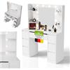 Juskys Toeletta Malia con specchio LED, 7 cassetti, 3 livelli di luce, molto spazio, design moderno, compatta e facile da pulire per il trucco - Bianco