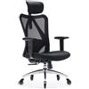 SIHOO M18 Sedia Ufficio ergonomica,Sedia scrivania, con Supporto Lombare per Poggiatesta e Bracciolo Regolabile,Schienale Alto in Rete,Portata Massima 150 kg(Nero,ruote antiscivolo silenziose)