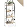 tectake® Scaffale a scala, Libreria in legno e metallo, Stile industrial, 4 ripiani, libreria da parete, struttura stabile con piedi regolabili - 61,5 x 36,5 x 150 cm - Legno industriale chiaro