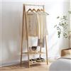 [en.casa] Stand Appendiabiti in bambù Organizzatore Guardaroba per Ingresso Camera da Letto Porta Abiti con Barra e 2 Ripiani Struttura a Doghe 150 x 60 x 40 cm - Color Naturale