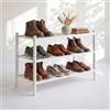 BAM BOO BOX Scarpiera in Legno Bambù 3 Ripiani - Porta Scarpe Salvaspazio Ingresso Slim 68x28x46 cm - Scarpiera Portascarpe Componibile Stretta Verticale - Mobile Scarpiera Piccola Modulare (Bianco)