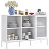 HOMCOM Mobile Buffet con 4 Ripiani Aperti Regolabili e Armadietto con Anta a Rete, Mobile Contenitore in Truciolato e Acciaio, 120x37x81.5 cm, Bianco