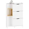 SoBuy Scarpiera Salvaspazio Slim Scarpiera Ingresso Mobile Ingresso, 3 Porte a Ribalta， Bianco e Bamboo, Spazio Salvaspazio per Ingressi e Corridoi, Facile Montaggio, 90x19x129.5 cm, FSR209-WN