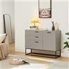 [en.casa] Comò con Anta e 3 Cassetti Armadio Basso Mobile Contenitore per Soggiorno Ingresso con Telaio in Metallo 75 x 100 x 35 cm Nero/Grigio Chiaro