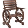 Outsunny Panca da Giardino in Legno a Doghe 1 Posto, Sedia da Esterno con Braccioli Ruota, Poltrona Massello, Seduta Ampia, Schienale Inclinato, Giardino, Cortile, Veranda, Carbonizzato