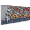 Giallobus - Quadri Grande Formato XXL - Banksy - Street Art - Bambino Apre Il sipario - Tela Canvas - 218x100cm | 3pcs. x 70x100cm - Pronto da Appendere - Quadri Moderni per la casa