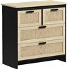 HOMCOM Cassettiera 4 Cassetti in Truciolato e Rattan per Soggiorno e Camera da Letto, 80x38x80 cm, Nero e Color Legno